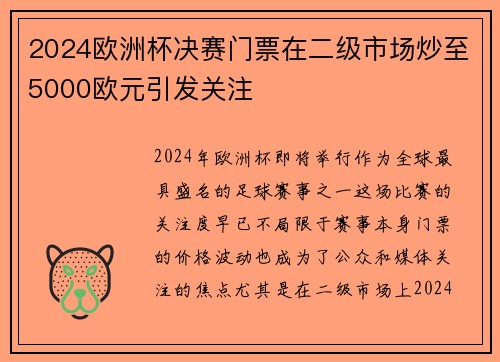 2024欧洲杯决赛门票在二级市场炒至5000欧元引发关注